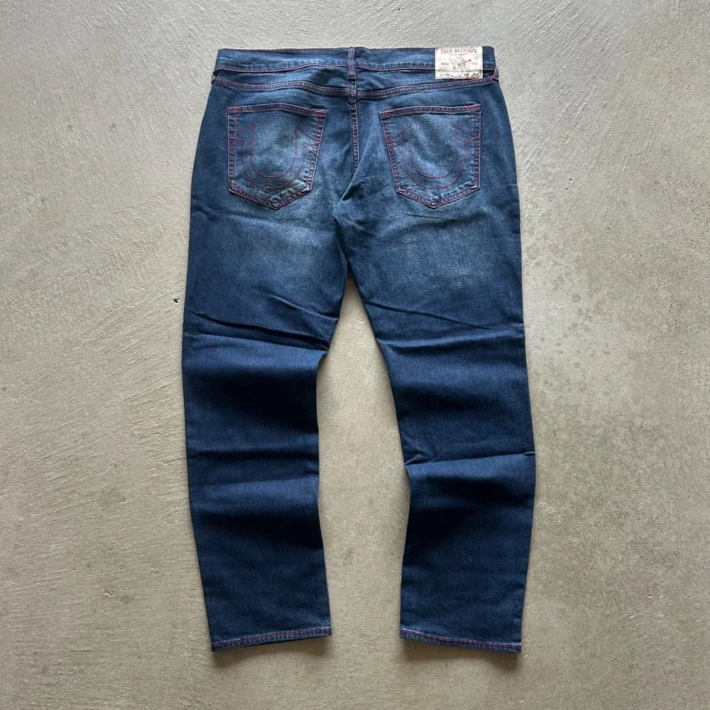 True Religion Jeans Size 40x32 Blue Dark Wash Denim Geno SN Relaxed Slim Contras